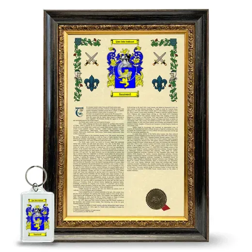 Sauterel Framed Armorial History and Keychain - Heirloom