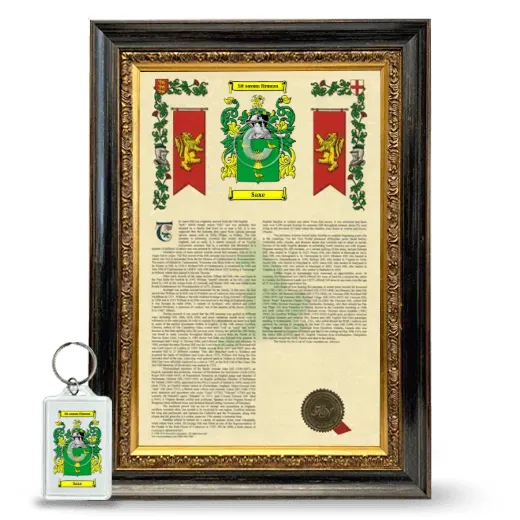 Saxe Framed Armorial History and Keychain - Heirloom