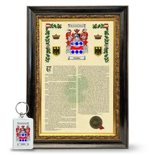 Schalles Framed Armorial History and Keychain - Heirloom