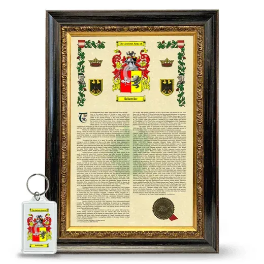Schettler Framed Armorial History and Keychain - Heirloom