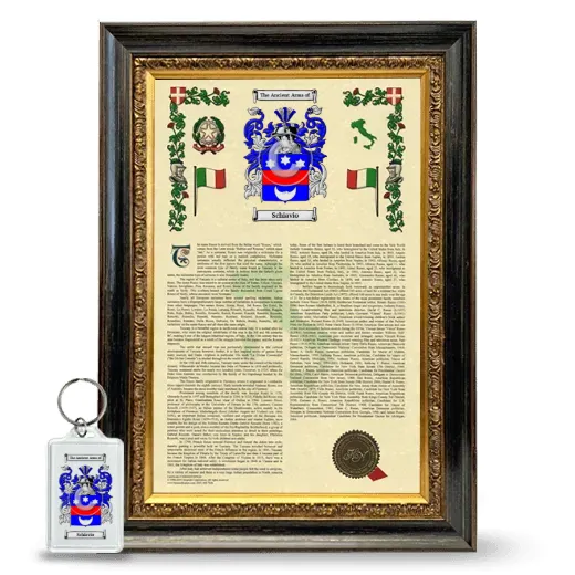 Schiavio Framed Armorial History and Keychain - Heirloom