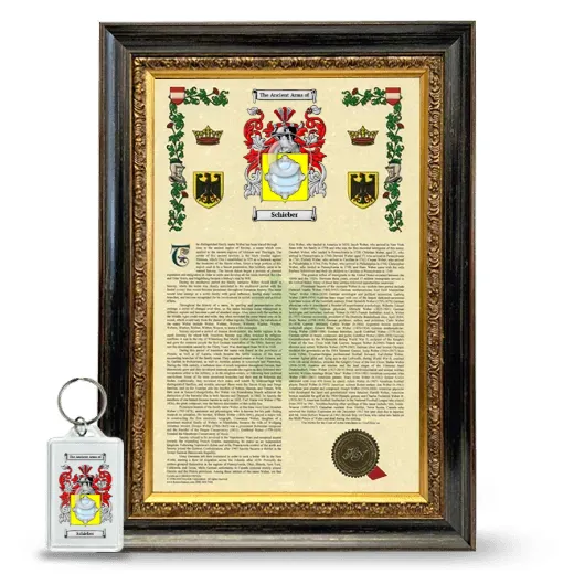 Schieber Framed Armorial History and Keychain - Heirloom
