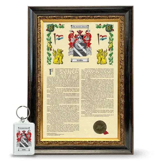 Schiltz Framed Armorial History and Keychain - Heirloom