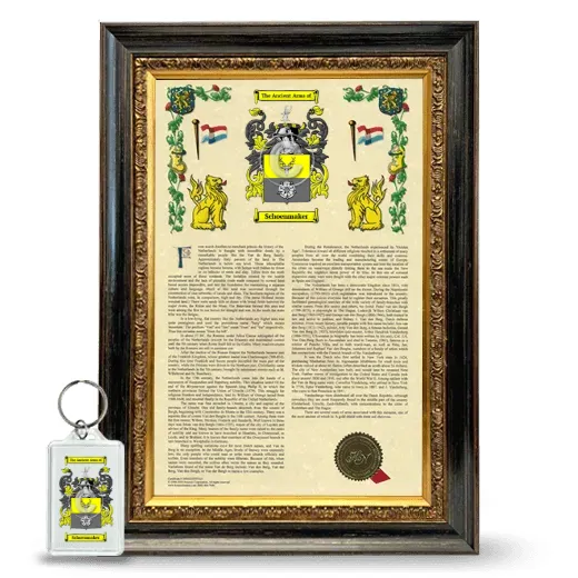 Schoenmaker Framed Armorial History and Keychain - Heirloom
