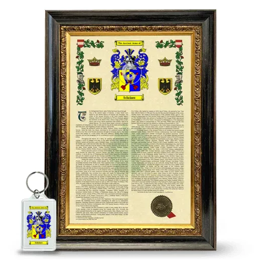 Schriner Framed Armorial History and Keychain - Heirloom