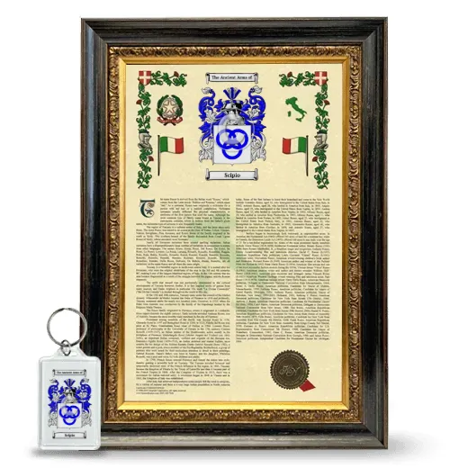Scipio Framed Armorial History and Keychain - Heirloom