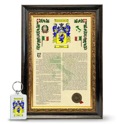 Serpas Framed Armorial History and Keychain - Heirloom