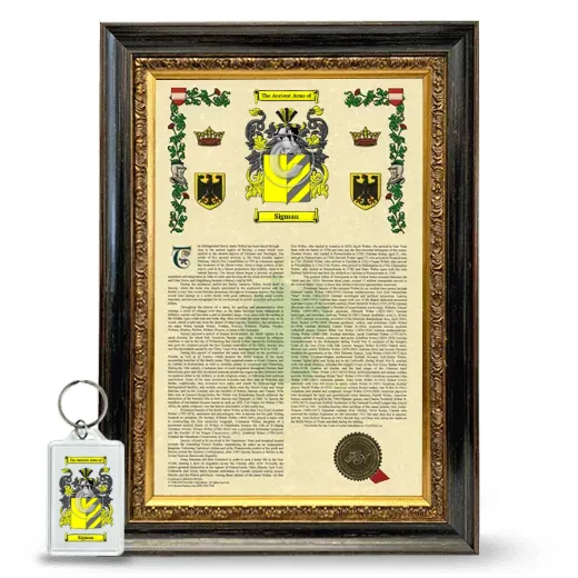 Sigman Framed Armorial History and Keychain - Heirloom