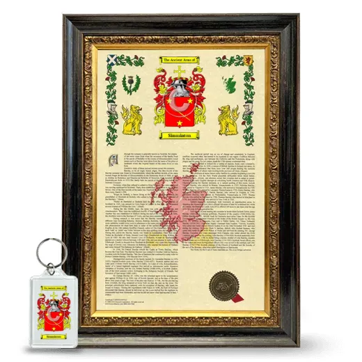 Simminton Framed Armorial History and Keychain - Heirloom
