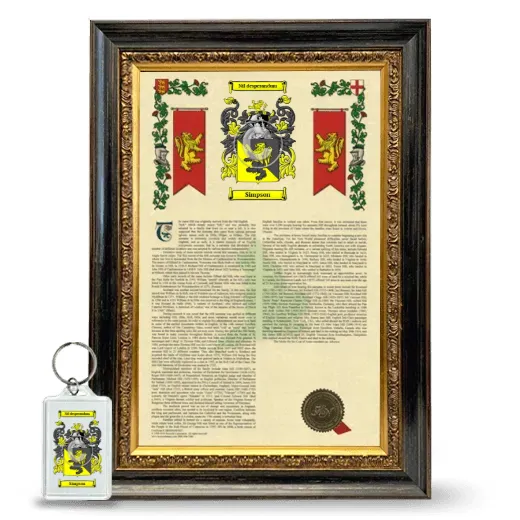 Simpson Framed Armorial History and Keychain - Heirloom
