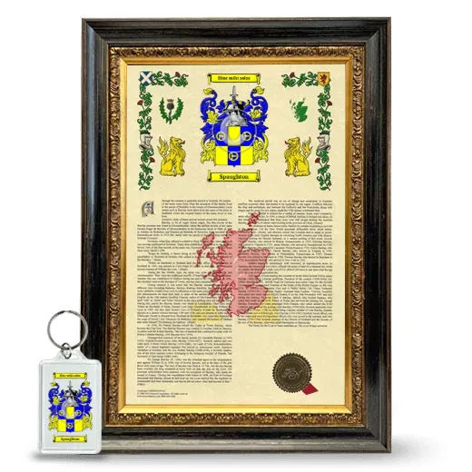 Spaughton Framed Armorial History and Keychain - Heirloom