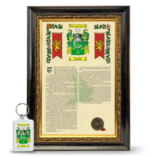 Spratlin Framed Armorial History and Keychain - Heirloom