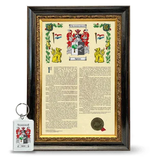 Sprous Framed Armorial History and Keychain - Heirloom