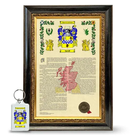 Spruill Framed Armorial History and Keychain - Heirloom