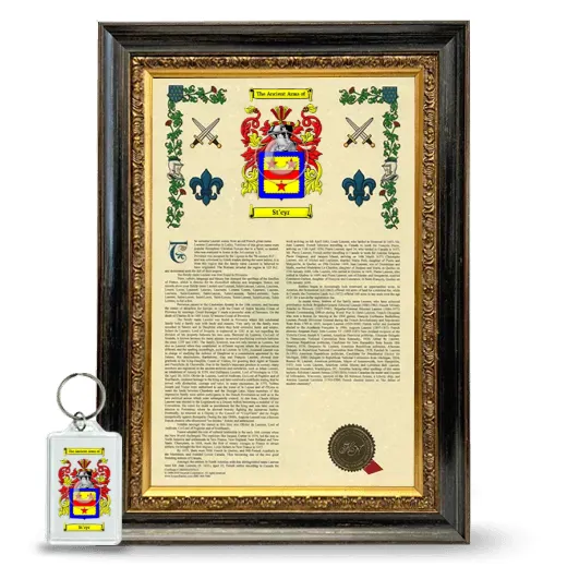 St'cyr Framed Armorial History and Keychain - Heirloom