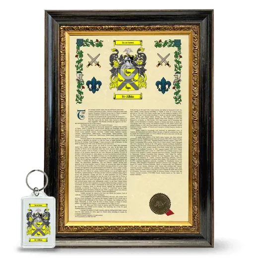 St-Albin Framed Armorial History and Keychain - Heirloom