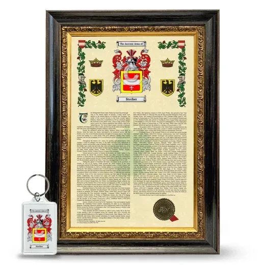 Stecher Framed Armorial History and Keychain - Heirloom