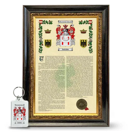 Stoltzfus Framed Armorial History and Keychain - Heirloom