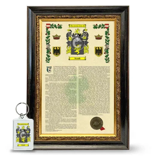 Straub Framed Armorial History and Keychain - Heirloom
