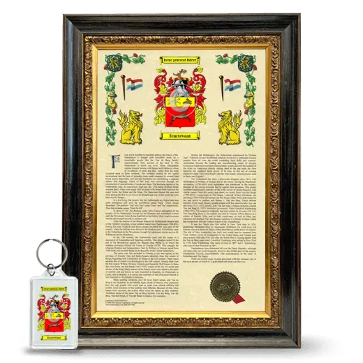 Sturtevant Framed Armorial History and Keychain - Heirloom