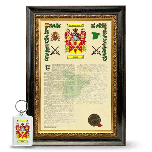 Suazo Framed Armorial History and Keychain - Heirloom
