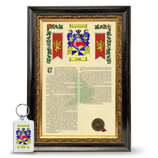 Surday Framed Armorial History and Keychain - Heirloom