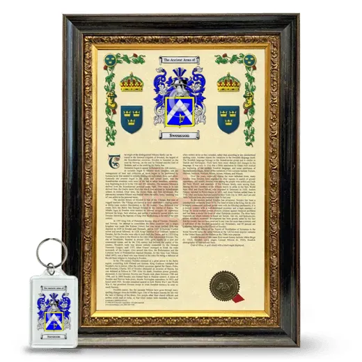 Swensson Framed Armorial History and Keychain - Heirloom