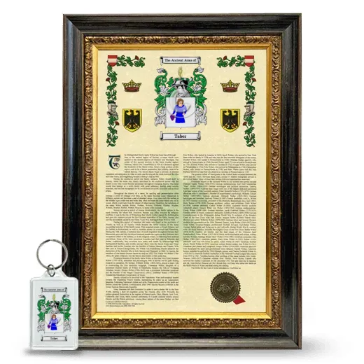 Taber Framed Armorial History and Keychain - Heirloom