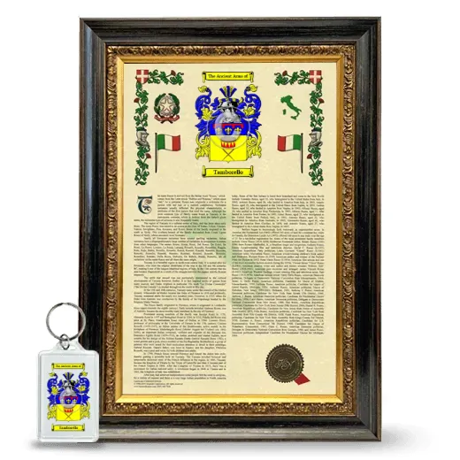 Tamborello Framed Armorial History and Keychain - Heirloom