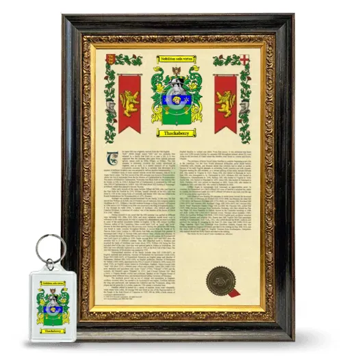 Thackaberry Framed Armorial History and Keychain - Heirloom