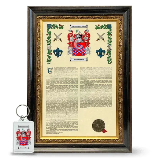 Tourneville Framed Armorial History and Keychain - Heirloom