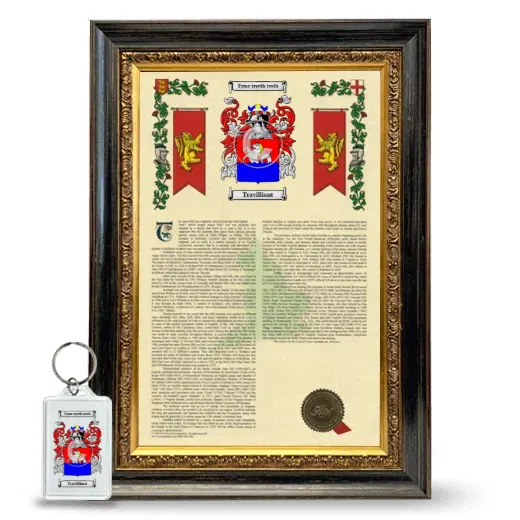 Travilliant Framed Armorial History and Keychain - Heirloom
