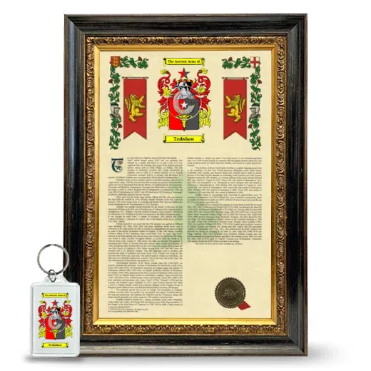 Trubshaw Framed Armorial History and Keychain - Heirloom
