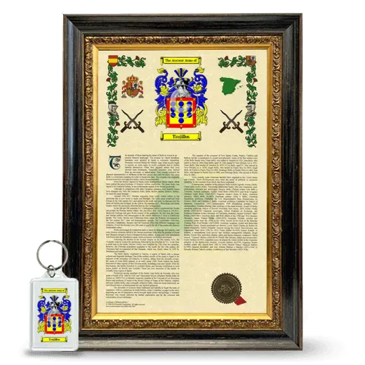 Trujillos Framed Armorial History and Keychain - Heirloom