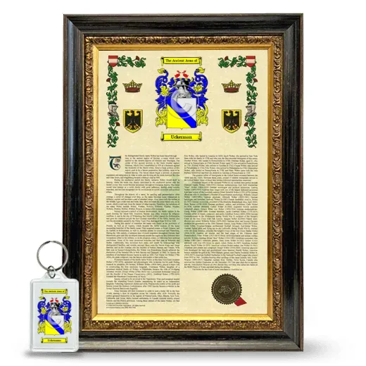 Uckerman Framed Armorial History and Keychain - Heirloom