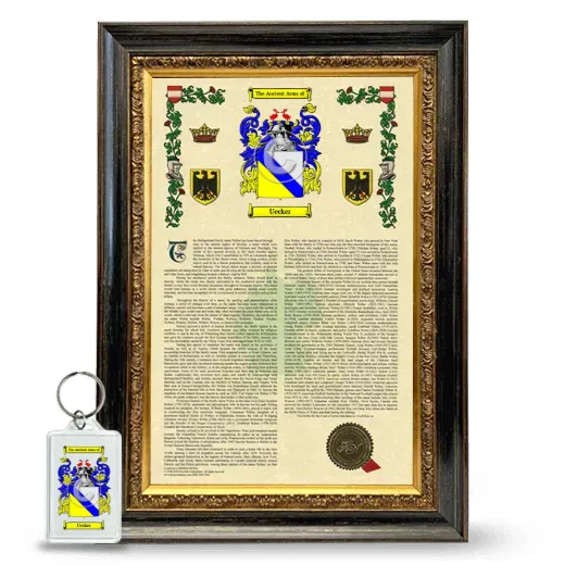 Uecker Framed Armorial History and Keychain - Heirloom