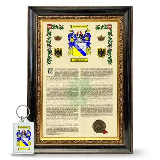 Ueckermann Framed Armorial History and Keychain - Heirloom