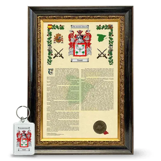 Uresti Framed Armorial History and Keychain - Heirloom