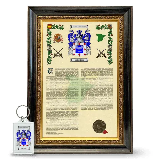 Vallecillos Framed Armorial History and Keychain - Heirloom