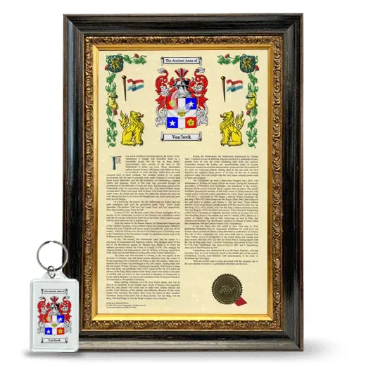 Van'beek Framed Armorial History and Keychain - Heirloom