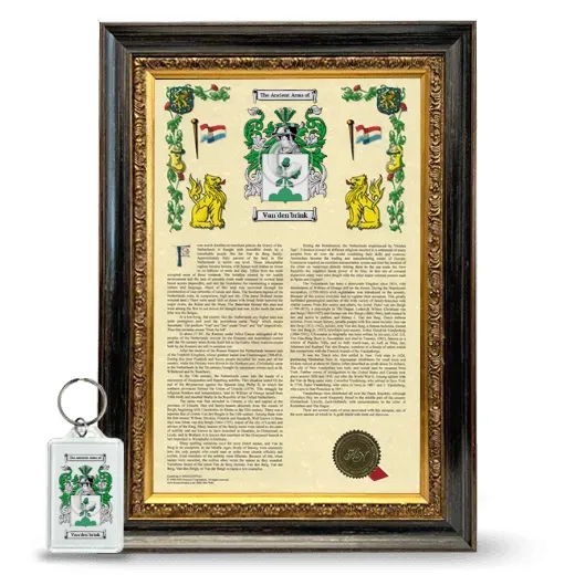 Van'den'brink Framed Armorial History and Keychain - Heirloom