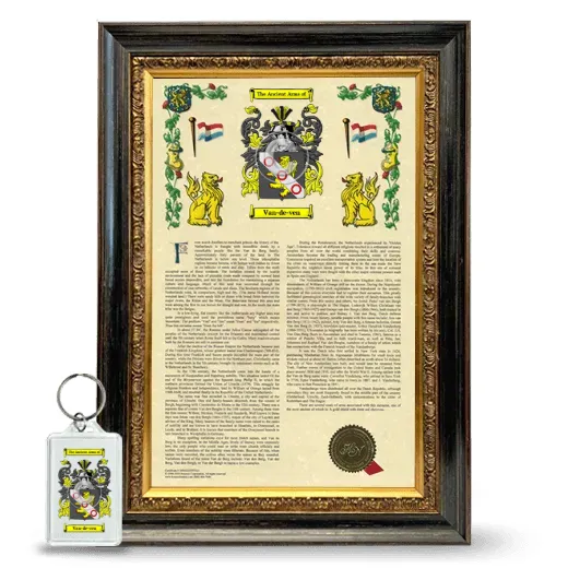 Van-de-ven Framed Armorial History and Keychain - Heirloom