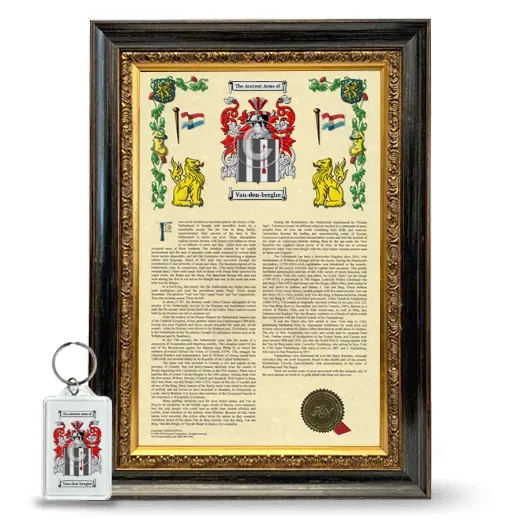 Van-den-berghe Framed Armorial History and Keychain - Heirloom