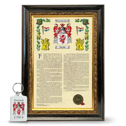 Van-dyk Framed Armorial History and Keychain - Heirloom