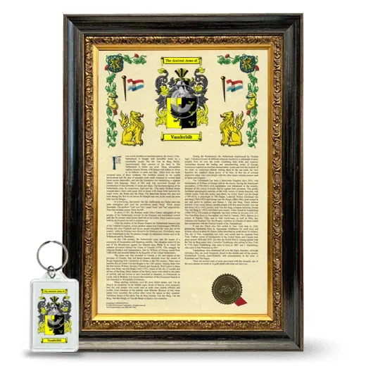 Vanderbilt Framed Armorial History and Keychain - Heirloom