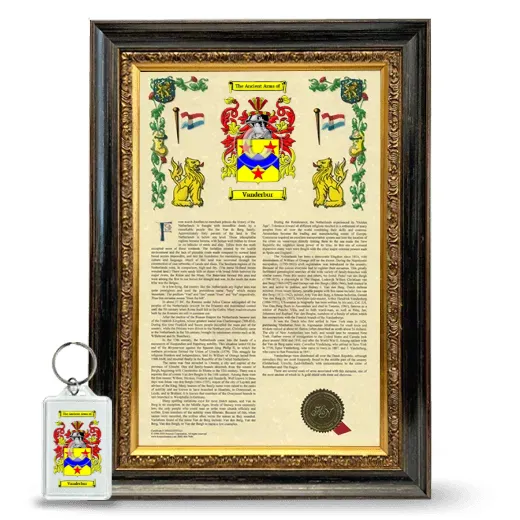 Vanderbur Framed Armorial History and Keychain - Heirloom
