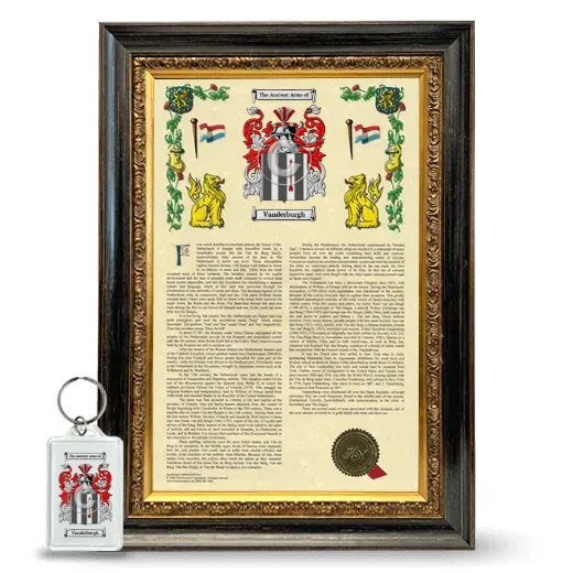 Vanderburgh Framed Armorial History and Keychain - Heirloom