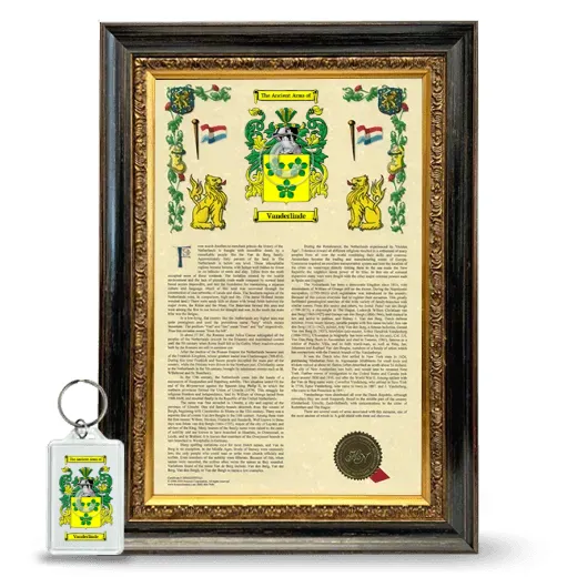 Vanderlinde Framed Armorial History and Keychain - Heirloom