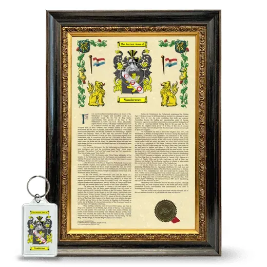 Vanderveer Framed Armorial History and Keychain - Heirloom