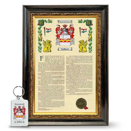 Vandussen Framed Armorial History and Keychain - Heirloom